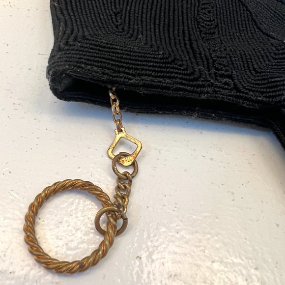 1940's Black Wristlet Purse - Small Boho Vintage - Cording Style Fabric - Picture 8 of 11